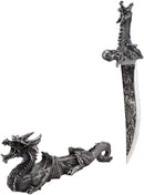 Ebros Gift Obsidian Athame Dragon Blade Letter Opener with Drake Base Stand Set