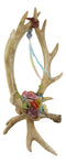 Rustic Double Deer Antlers With Feathers And Flowers Jewelry Tree Figurine