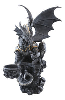 Large Rune Armored Dragon On Pedestal Tea Light Candle Holder Statue Figurine