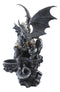Large Rune Armored Dragon On Pedestal Tea Light Candle Holder Statue Figurine