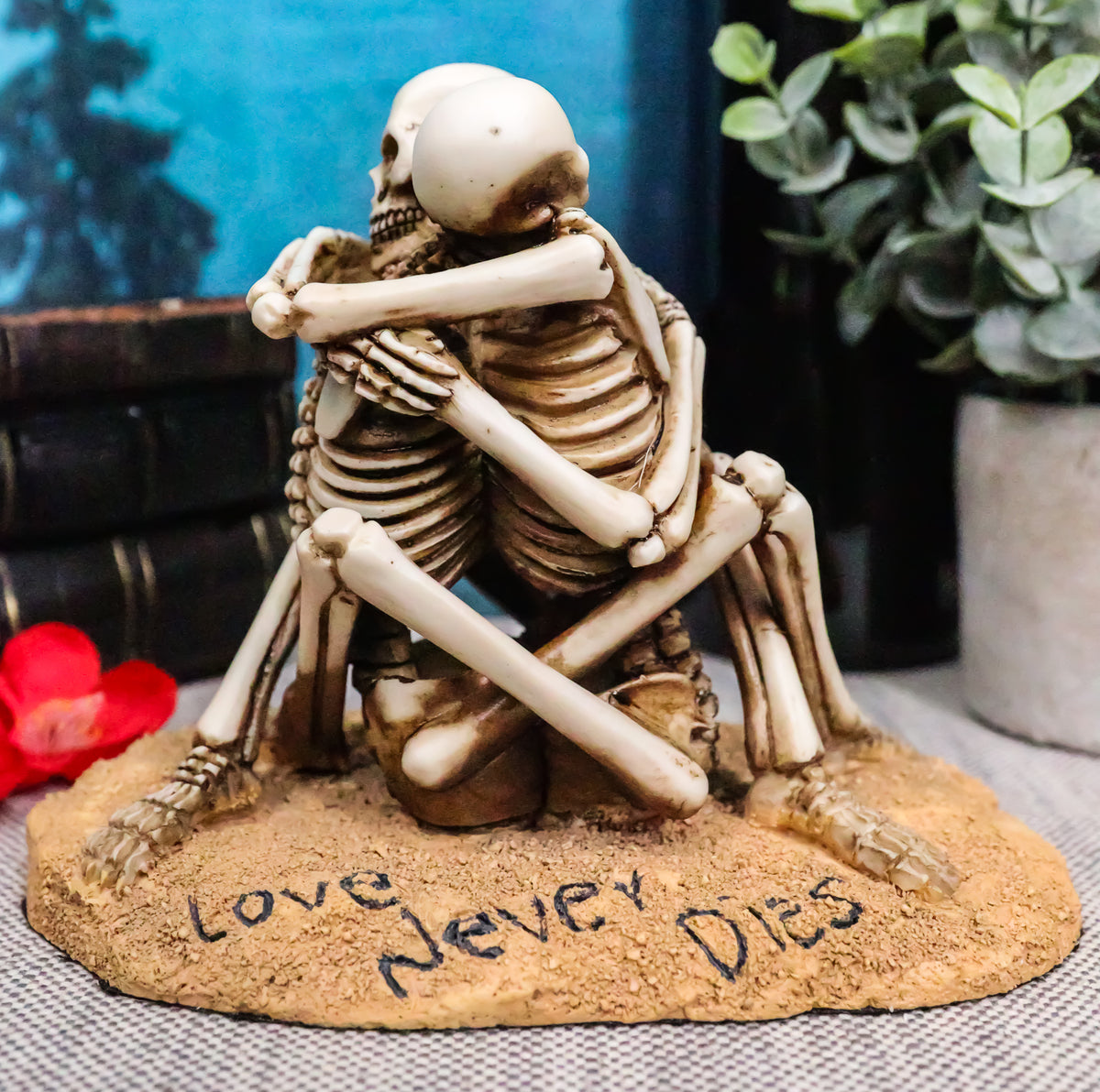 Day Of The Dead Love Never Dies Castaway Wedding Skeleton Couple Hugging Statue - Ebros Gift