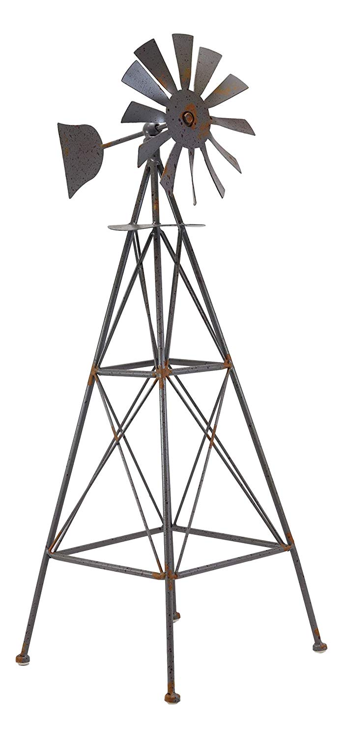 Ebros 25.25" Tall Large Rustic Country Farm Agricultural Windmill Outpost Galvanized Metal Handcrafted Sculpture Western Home Accent Table or Floor Vintage Finish Decor Made To Scale - Ebros Gift