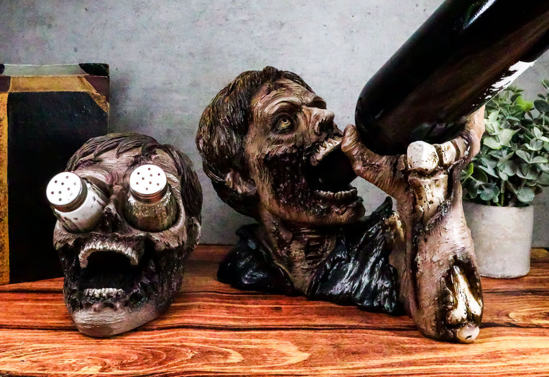 Walking Undead Zombie Wine Bottle And Salt Pepper Shakers Holders Figurine Set