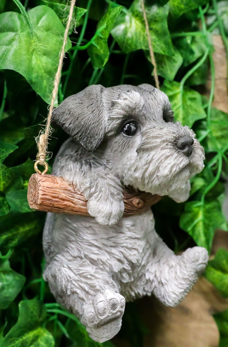 Lifelike Mini Schnauzer Puppy Macrame Branch Hanger 5.25"Tall With Jute Strings