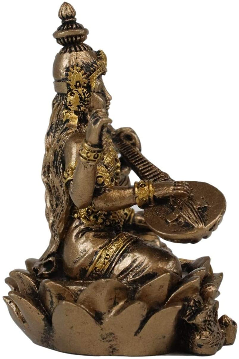 Ebros Vastu Hindu Goddess Saraswati Seated On Lotus Playing Veena Guitar Statue