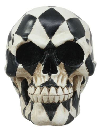 Day Of The Dead Harlequin Black And White Checkered Skull Statue Sugar Skull Art - Ebros Gift