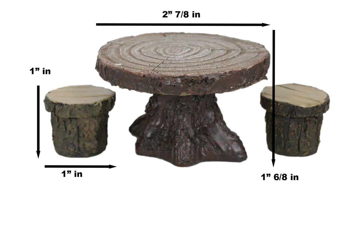 Enchanted Fairy Garden Miniature Tree Stump Table And 2 Stool Chairs Statues - Ebros Gift