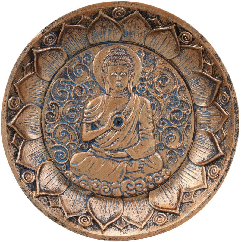 Ebros Meditation of Shakyamuni Buddha Incense Stick Holder Burner Round Dish 5"L