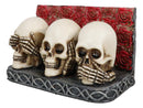 Gothic See Hear Speak No Evil Skulls By Red Roses Business Cards Holder Figurine