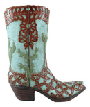 Rustic Southwestern Desert Cactus And Floral Scroll Cowboy Boot Figurine Or Vase