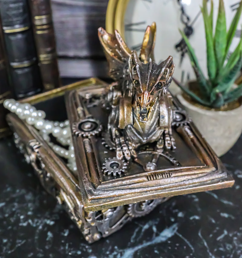 Ebros Bronzed Steampunk Cyborg Dragon Jewelry Box Figurine 9.5"L Robotic Serpentine