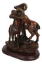 Rustic Country Bighorn Sheep Ram Family On Rock Faux Mahogany Wood Figurine