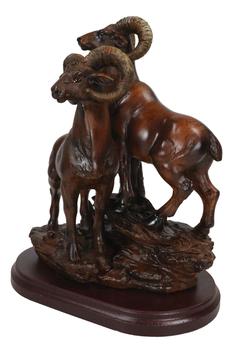 Rustic Country Bighorn Sheep Ram Family On Rock Faux Mahogany Wood Figurine