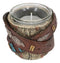Western Turquoise Belt Buckle Crossed On Faux Wood Trunk Votive Candle Holder