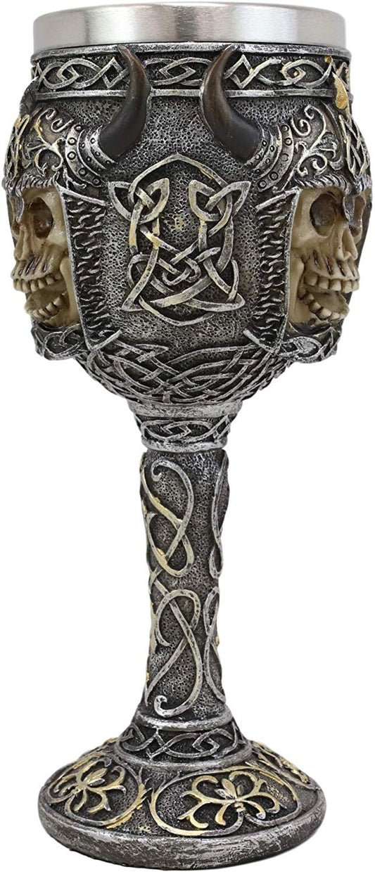 Ebros Gothic Viking Grinning Skull Wine Goblet With Celtic Knotwork 7.5"H - Ebros Gift