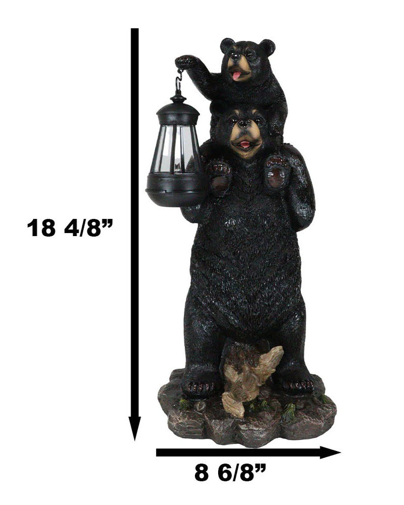 Ebros Rustic Black Bear Carrying Cub On Shoulder Statue 18.75"Tall With Solar LED Lantern Light Bear Family Guest Greeter"This Little Light Of Mine" Realistic Wildlife Black Bear Decor