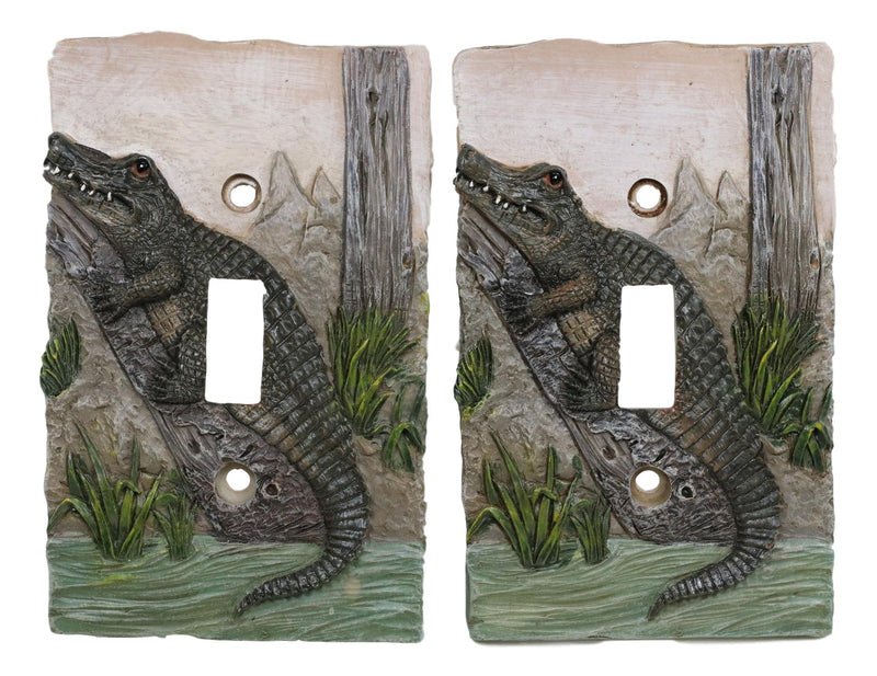 Pack of 2 Wildlife Bayou Swamp Alligator Single Toggle Switch Wall Outlet Plate