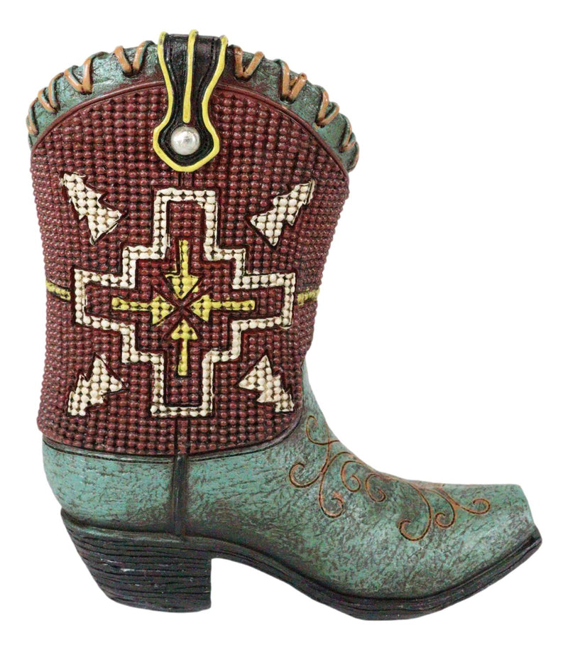 Set Of 3 Western Cowboy Aztec Mexica Faux Tooled Leather Boots Floral Vases