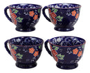 Ebros Colorful Vintage Victorian Style Floral Spring Blossoms Ceramic 14oz Mugs With Comfort Ridged Handle Set of 4 Coffee Tea Drink Cups (Dark Blue)