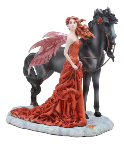 Nene Thomas Echoes of Autumn Fall Fairy Strolling With Black Beauty Horse Statue