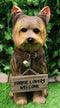 Ebros Yorkie Dog Garden Statue 12.5"H Yorkshire Terrier Figurine With Jingle Collar and Sign Patio Welcome Decor Guest Greeter Realistic Animal Dogs Sculpture