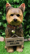 Ebros Gift Yorkie Dog with Double Sided Sign Indoor/Outdoor Statue