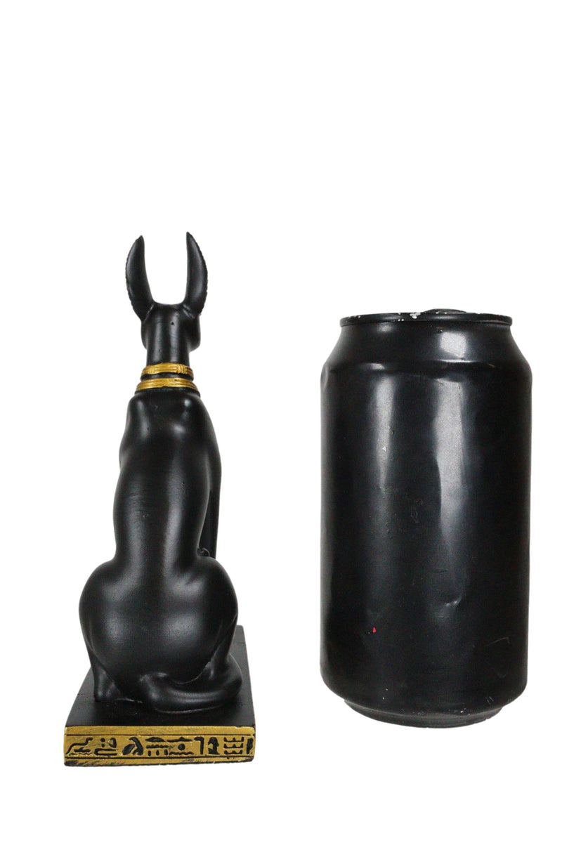 Egyptian Jackal Dog God of The Dead Anubis Sitting On Hieroglyphic Base Figurine
