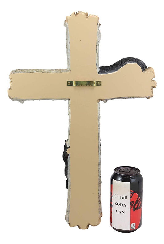 Ebros Gift 17" Tall Large Rustic Western 2 Playful Climbing Black Bears On Birch Tree Wall Cross Decor Hanging Sculpture Catholic Christian Country Bear Cubs Cabin Lodge Accent Decorative Crosses - Ebros Gift