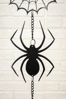 Gothic Arachnid Spider Web Cobweb Metal Wall Hanging Mobile Wind Chime W/ Beads