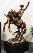 Western Desert Giddy Up Cowboy On Rearing Rodeo Horse Figurine With Base 12"H