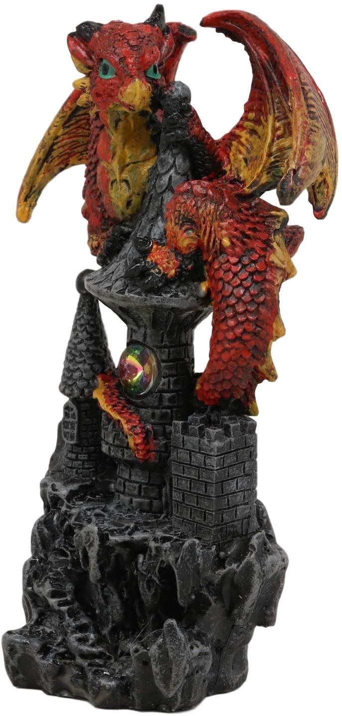 Ebros Small Guardian Dragon Protecting Castle with Rhinestone Rock Crystal Tabletop... - Ebros Gift