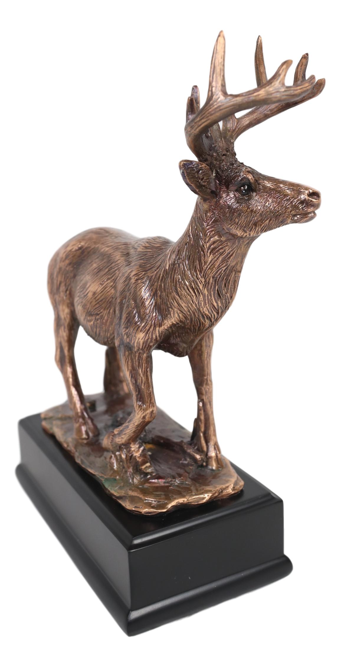 Ebros Rustic 12 Point Buck Stag Deer Bronze Patinated Resin Statue W/ Trophy Base - Ebros Gift