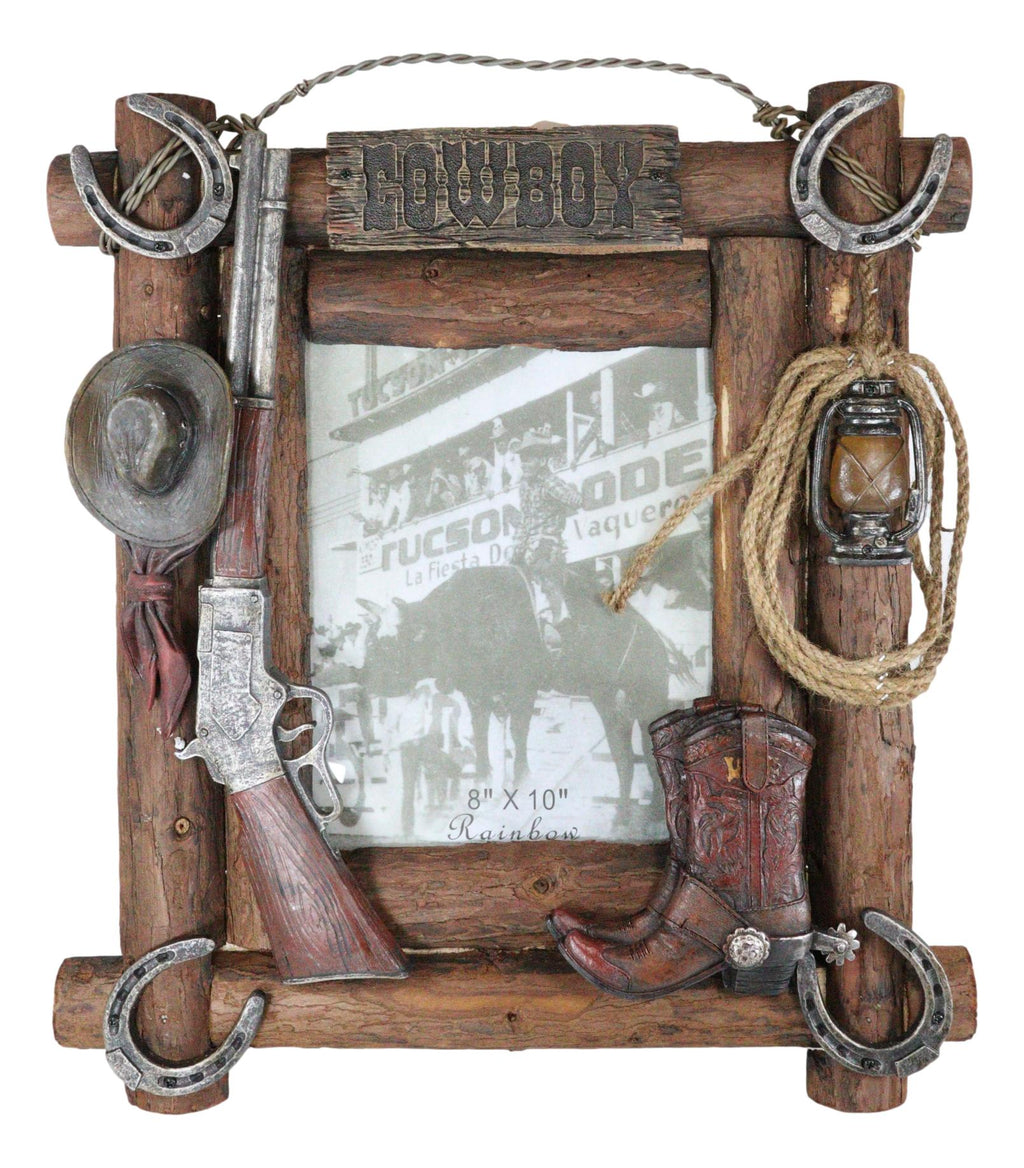 Rustic Western Cowboy Hat Rifle Boot Spur Horseshoes Lasso Ropes Pictu ...