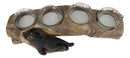 Ebros Rustic Black Bear Sleeping On Log With 4 Votive Candles Holder Figurine 12"Long