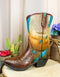 Rustic Western Cowboy Turquoise Cowhide Pattern Boot Flower Vase Planter Decor