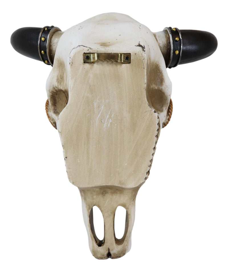 12"L Southwestern Steer Cow Skull With Ropes And Cactus Blooms Wall Decor Plaque
