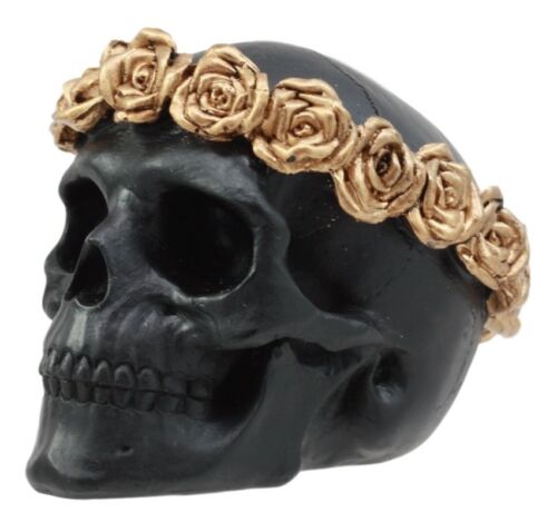Day of The Dead Copper Rose Laurel Black Skull Figurine DOD Sugar Skull Decor - Ebros Gift