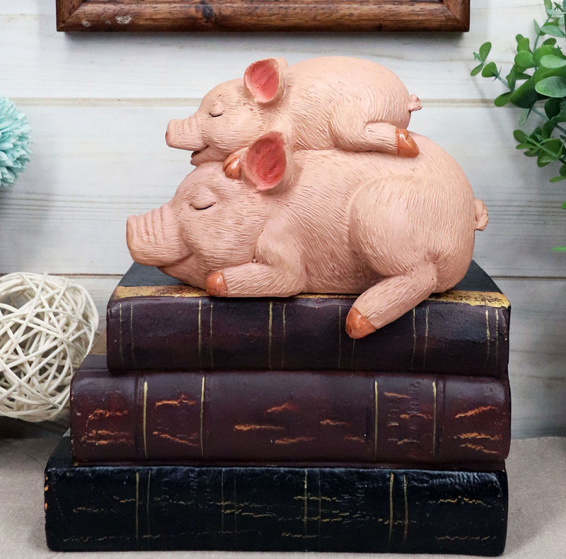 Ebros Whimsical Rustic Sleeping Pig with Piglet Piggyback Nap Shelf Sitter Figurine