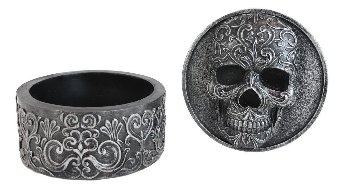 Day Of The Dead Secrets Of The Macabre Gothic Tooled Floral Skull Decorative Box - Ebros Gift
