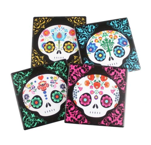 Ebros Calavera Baby Sugar Skulls DOD Ceramic Coaster Set 4 Corked Tiles