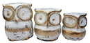 Balinese Wood Handicrafts White & Gold Forest Owl Family Set of 3 Figurines 4"H