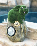 Ebros Whimsical Flocked Grass Bunny Rabbit On Rock Garden Statue With Solar LED Light