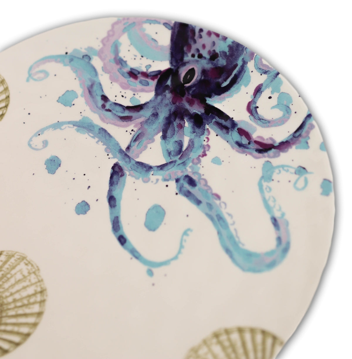 Ebros Nautical Marine Octopus Sea Shell Ceramic Round Dinner Plates 11"D 2-Pack