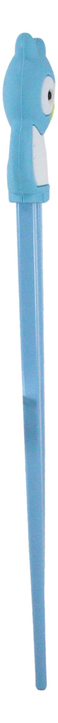 Sky Blue Night Owl Reusable Training Chopsticks Set With Silicone Helper Hinge - Ebros Gift