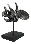 Jurassic '3 Horns' Triceratops Dinosaur Fossil Skeleton Statue With Stand 9"L