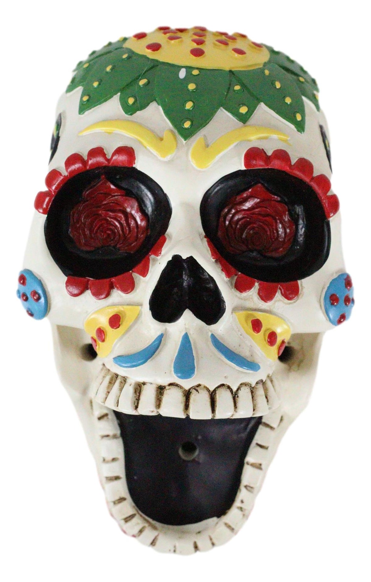 Day of The Dead White Sunflower Sugar Skull Wall Bottle Opener Home Kitchen - Ebros Gift