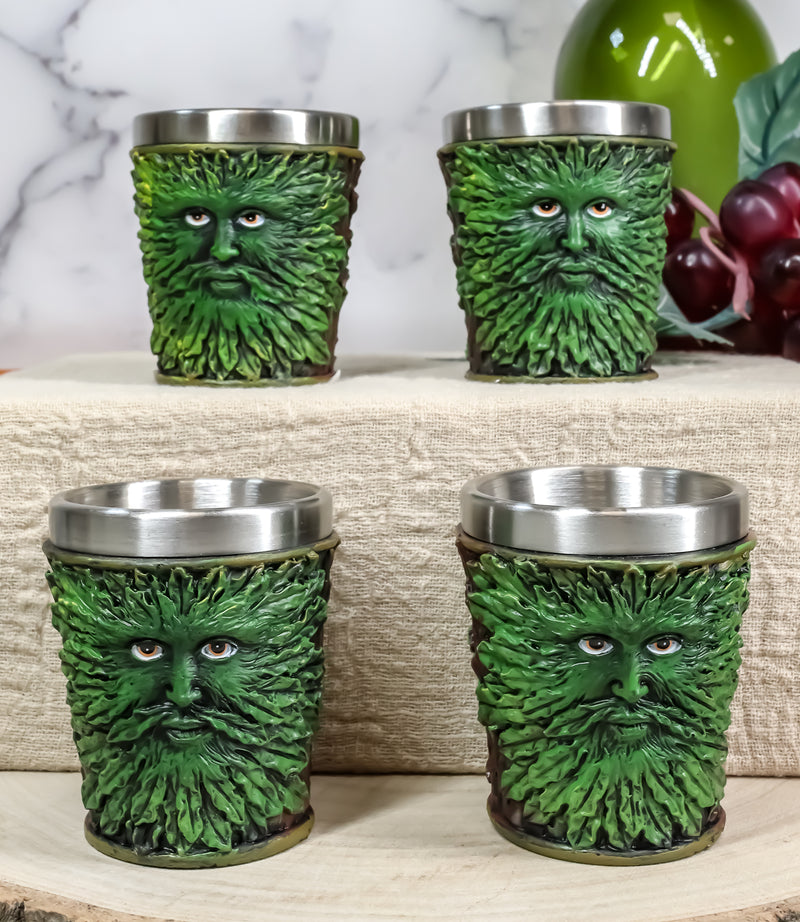 Tree Spirit Forest Dryad Foliage Leaf Pattern Greenman 2oz Shot Glasses Set Of 4