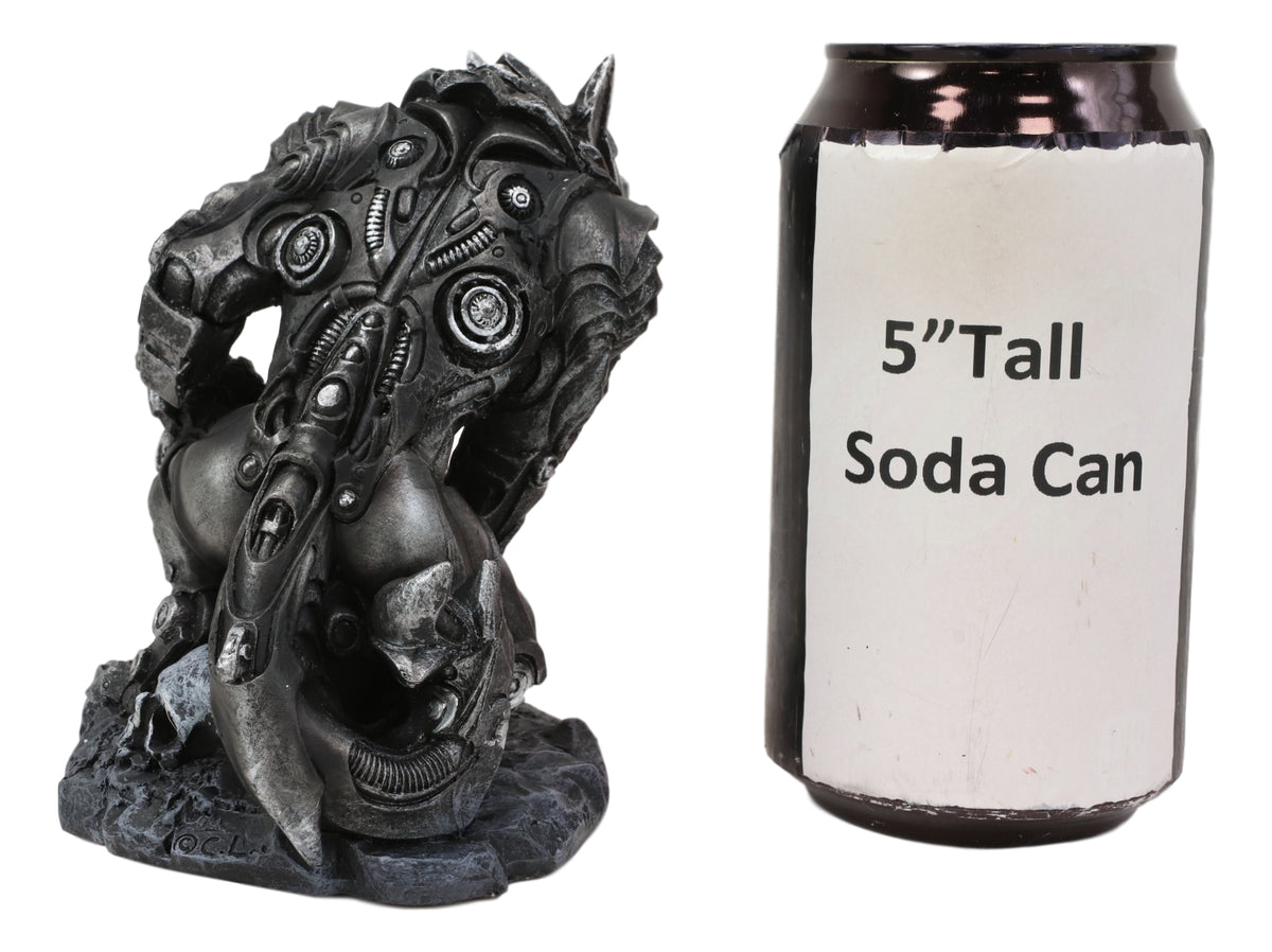 Steampunk Robotic Werewolf Crushing Skull Statue Lycan Cyborg Wolf Figurine