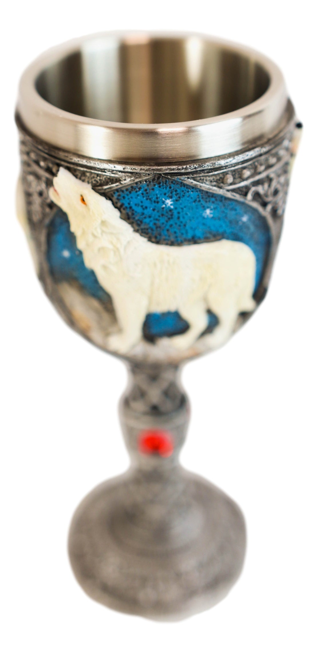 Howling White Wolf In Starry Night Wine Chalice Goblet With Celtic Knotwork 7oz - Ebros Gift