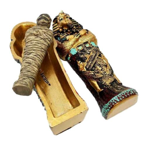 Ebros Egyptian King Tutankhamun Sarcophagus Coffin With Mummy Figurine Set 4"L - Ebros Gift